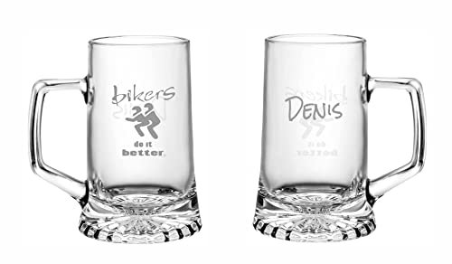 BIKERS DO IT BETTER Verre à bière Biker personnalisé, chope à bière gravée, 0,5 L, pour les amateurs de moto, personnalisable avec noms, initiales et date Meilleure idée cadeau Motard - Quantité (1)