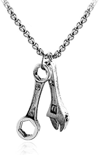 YAHOYA Fashion Biker Mechanic Wrench spanner Necklace Novelty Design Retro Silvery Alloy Pendant Jewelry For Men's Cool Accessories