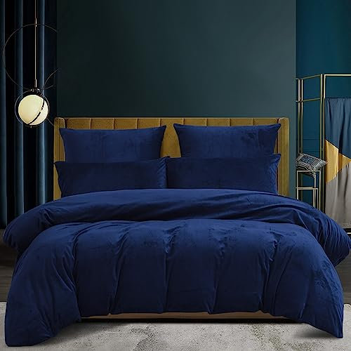Winter Flauschige Microfleece Bettwäsche 135x200 Blau Dunkelblau Winter Plüsch Fleece Kuschelige Warme Bettwäsche Set 135 x 200 Cashmere Touch Samt Bettbezug Set Wendebettwäsche mit Reißverschluss