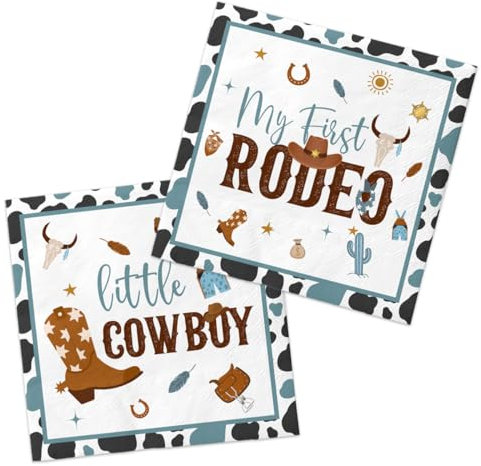 My First Rodeo Babyparty-Dekorationen, blaue Cowboy-Servietten, Western-Rodeo, Einweg-Papierservietten, Jungen, My First Rodeo, Geburtstagsparty-Zubehör, 40 Stück