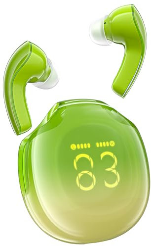 ACEFAST T9 Auriculares Inalambricos Bluetooth 5.3, Cascos Inalámbricos Bluetooth HiFi Estéreo Pantalla LED, Auriculares Auriculares in Ear con ENC Cancelación Ruido, Verde Aguacate(2024)