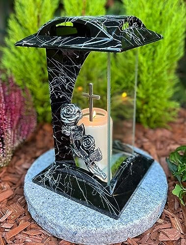 Grablampe mit Kreuz Grablicht Kerze Grabkerze Grabdekoration Grabschmuck Gartenlampe incl.Grabkerze