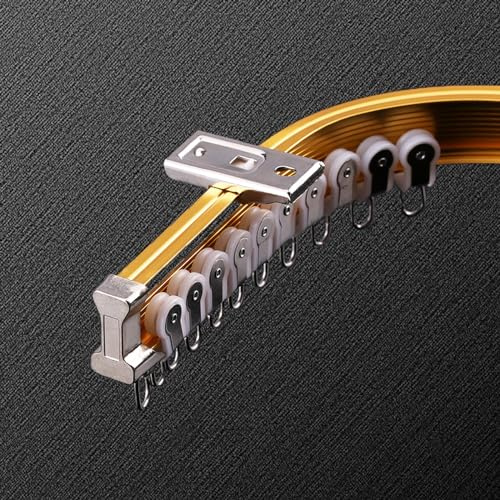 Flexible Und Biegbare Decken-Vorhangschiene, Gardinenschiene Aus Aluminium, Deckenschiene Leicht Gebogen Und Verdreht Werden, Komplettset Mit Zubehör (Color : Gold, Size : 1.9m)