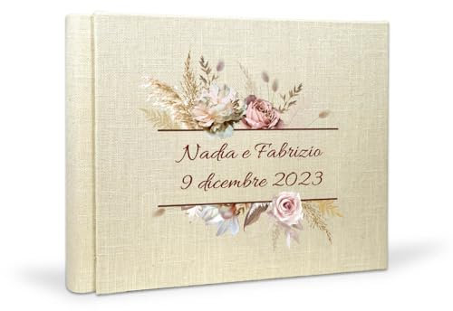 Album foto matrimonio - Album con interno Avorio - foto polaroid instax - Album 25x30 fai da te per foto 10x13 con 60 Pagine con velina (25x30 60 pagine, Lino)