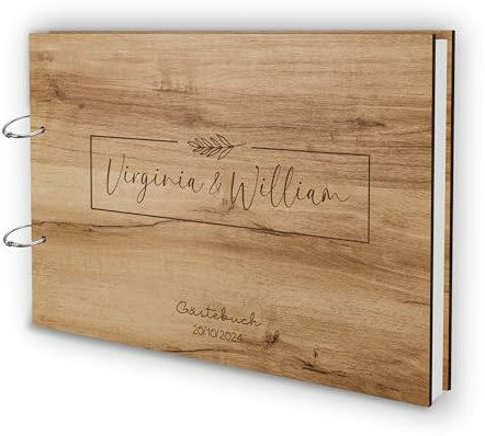 Holz Gästebuch Love Hochzeit Echtholz mit individueller Lasergravur | 50 Blätter (100 Seiten) | DIN A4 |