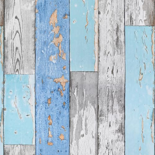 Caltero Wood Plank Wallpaper 17.7 × 236 Blue Distressed Wood Wallpaper Peel and Stick Wood Grain Contact Paper Vintage for Furniture Bedroom Countertop Cabinet