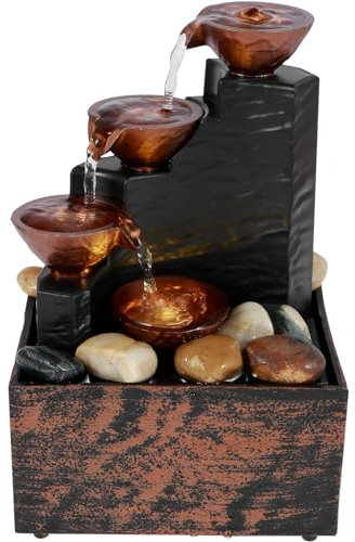 Tabletop Fountain with Lights and Pebble, Meditation Water Fountain Small Waterfall Fountain Desktop Decorations USB Powered Sound Relaxation Fountain Ornament (Bronze)