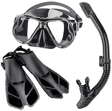 ISCBAFYX Vollgesichts-Schnorchel-Set mit Panorama-Brille, beschlagfrei und auslaufsicher, verstellbare Flossen zum Schwimmen und Tauchen