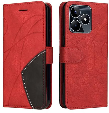 XINNI Housse pour Telephone Realme Note 50 Etui, PU/TPU Rétro Retourner Cuir Coque Magnétique Anti Chute Portefeuille Protection Case Cover, Rouge