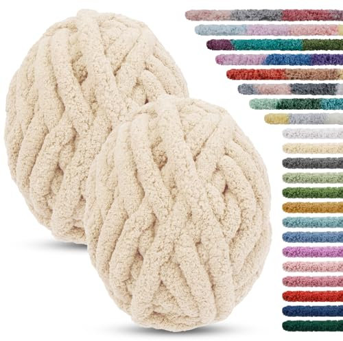 LEREATI 2pz Filato Gigante 2cm x 25.6m Fettuccia per Borse a Uncinetto Ciniglia Gomitoli Filo Cotone Grosso 226g Chunky Yarn Filati per Borse Uncinetto, Filato Grosso per Borse Coperte Letto per Cani