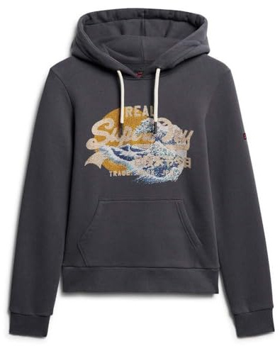 Superdry Damen Tokyo Hoodie mit Vintage-Grafiklogo Ebenholz 40