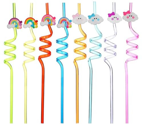 Lot de 8 pailles réutilisables en plastique pour enfants Motif dessin animé