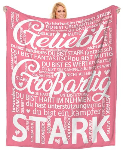Einanmut Gute Besserung Geschenke für Frauen Männer, Aufmunterung Geschenke - Feine Decke, Motivationsgeschenke, Genesungsgeschenke Frau, Mutmacher Geschenk Frau - Hellrosa