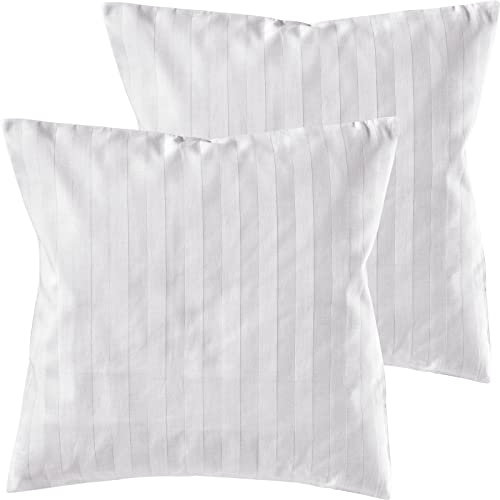 Pure Label 2er Set Mako Satin Damast Streifen Kissenbezüge 40x40 cm aus 100% Baumwolle in weiß| Traumhaft weiche Deko Kissen passend zu unseren Bettwäsche Sets
