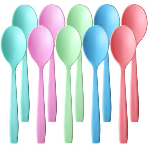 10 Pezzi Cucchiai Riutilizzabili Cucchiaini Plastica,Cucchiaio di Duro,Cucchiaini da Caffè,Posate di Festa,per Feste,Compleanno,Matrimoni(Multicolore)