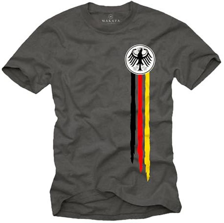 MAKAYA Herren T-Shirt Deutschland Trikot Bundesadler Flagge Adler Wappen Fahne EM WM Retro Fußball Grau S