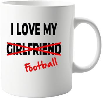 I Love My Girlfriend X Football Mug – Funny Footy Cup for Sports Fans, Great Gift for Football Enthusiasts, Ideal Present for Birthdays, Valentines or Just Because, Unique and Thoughtful Gift Idea