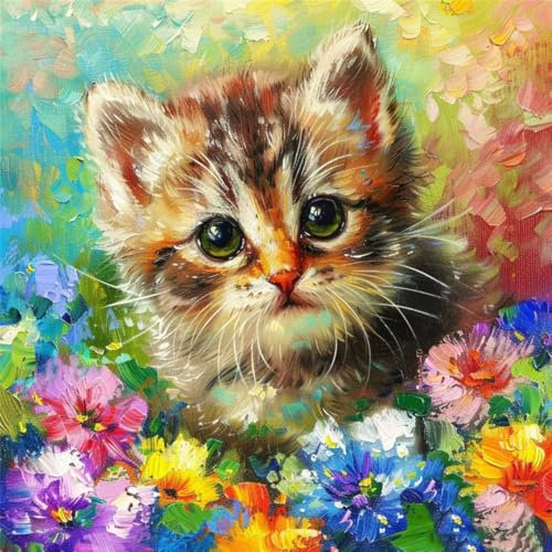 Malen nach Zahlen Erwachsene Katze Malen nach Zahlen Blumen Malen Nach Zahlen Leinwand, DIY Handgemalt Ölgemälde Kit für Anfänger Mit Pinsels Und Acrylfarbe, Mädchen Geschenk,Room Decor 20x20cm W2-523