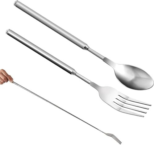 2 Stück Edelstahl Lange Ausziehbare Besteck Set für BBQ, Toasten, Obst, Dessert (22-64cm)