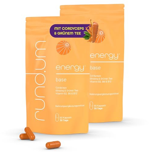 rund.um energy base Kapseln (2 x 60 Stück) - Nahrungsergänzungsmittel für mehr Energie und innere Balance - vegan, laktose- und glutenfrei