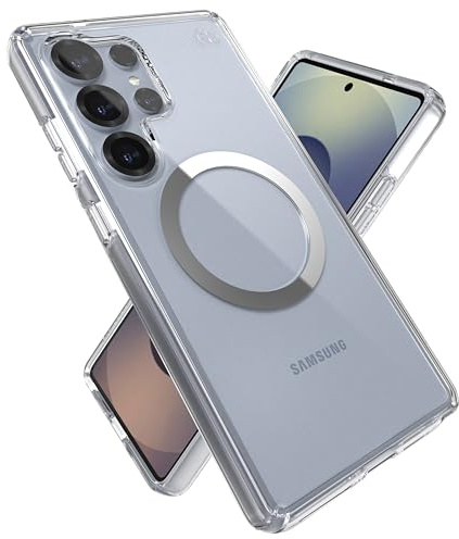 Speck Samsung Galaxy S25 Ultra Hülle – Magnet-Hülle, 3,5 m Fallschutz, Anti-Vergilbung, Samsung S25 Ultra Hülle, Magsafe-Raised Bezel & Enhanced Buttons -Presidio Perfect-Clear – transparent/Chrom (1