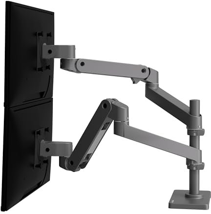 Ergotron LX Pro Premium - Braccio doppio per monitor verticale impilabile, supporto da tavolo VESA per 2 monitor fino a 27, da 4 a 10 kg ciascuno, grigio scuro