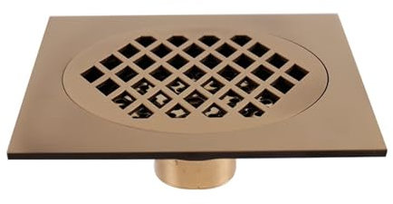 Quadratischer Duschablauf aus Messing mit abnehmbarem Abdeckgitter – 6 Zoll Bodenabtropffläche für Küche, Waschraum, Garage, Keller – inklusive Haarsieb