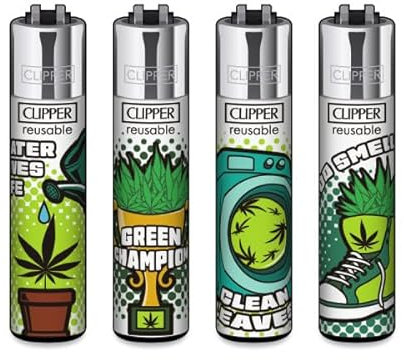 Clipper Feuerzeuge Weed Status (4er Set), Neue Motive 2025