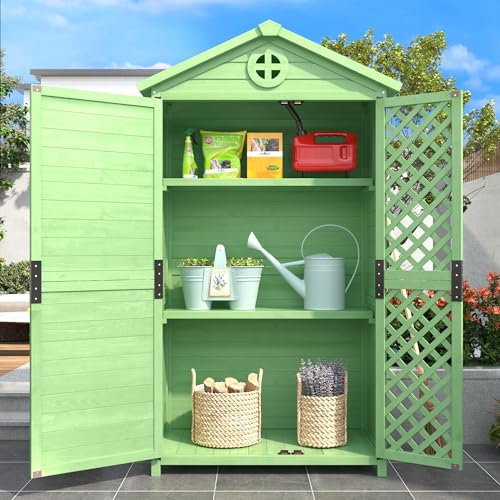 Jtyca Garden Shed, Wood Garden Storage Tool House with Ventilation Slots, Sheds and Outdoor Storage for Backyard, Patio, Fade Free, All Weather Resistant, Safe and Secure, 90 x 56.5 x 175.3 cm (Green)