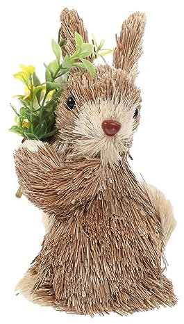 Holibanna Kaninchen Stroh Ornament Handgemacht Naturmaterial Desktop Dekoration Für Osterfest Szenengestaltung