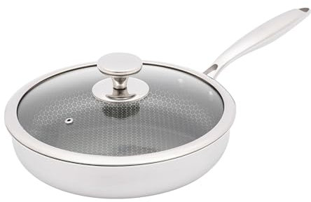 SAUADY Edelstahl-Wok mit Deckel Antihaft-Pfanne Edelstahl-Wok für Herde wie Gasherde Induktionsherde Elektrische Töpferherde 28 * 5.8CM