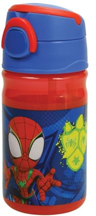 OM SUPPLIES Spidey - Botella de agua reutilizable para ciclismo, laboratorio, botella de agua con asa integrada para un fácil transporte para el almuerzo escolar, niños y niños, 350 ml (Spidey)