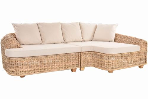 Krines Home Wohnzimmer Rattan Ecksofa Piano Couch Wintergarten Sofa Ecke (Natur Hell, Rechts)
