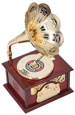 Fdit Gramophone Music Box, Vintage Clockwork Mechanical Wind Up Music Box with Retro Phonograph Design, Handcrafted ABS Tabletop Decor for Home, Bedroom, Office, (Brown Gramophone)