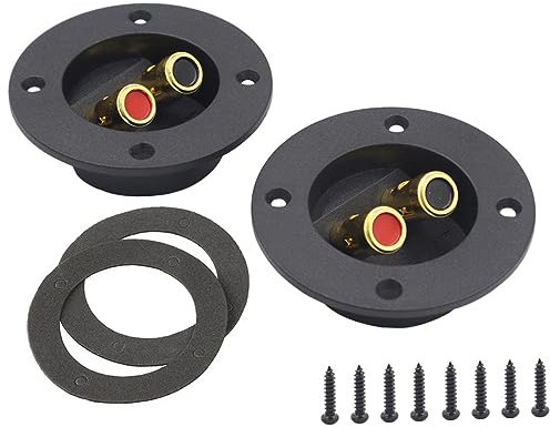 SMASOLO 2pcs Car Speaker Terminal Binding Post Connector 2-way Gold Plated Speaker Cup for Subwoofer Wiring Round Push Type for Home Theater and Vehicle Audio Systems