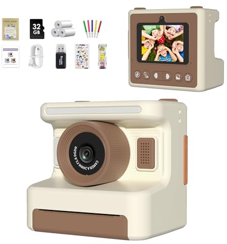 Kids Instant Print Camera with 32GB SD Card - No Ink Needed Thermal Printer, 48MP FHD Video, 2.4 Screen, 1200mAh Battery | Birthday Gift for Boys Girls