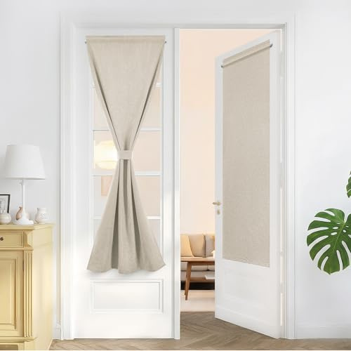 Deconovo Tende Oscuranti 100% con Tasca per Asta – Set di 2 Pannelli, Tende per Interni a Vetro Finestra, 55x130 cm, Beige, per Cucina, Bagno, Camera e Ufficio
