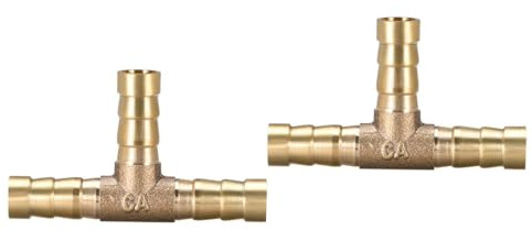 TA-VIGOR 2Pcs 8mm Brass T-Barb Splicer Connector, 3-Way Fuel Hose Barbed Fitting, T-Shaped Tube Splitter for Water, Fuel, Gas, Air and Oil Lines