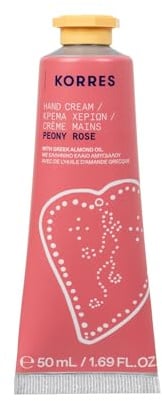 KORRES PEONY ROSE Hand Cream, Nourishing Hand Cream with Sweet Almond Oil, Delicate Peony and Rose Fragrance, Silicone & Paraben-Free, Fast Absorbent, for Velvety Soft Hands and Nourished Cuticles, 50
