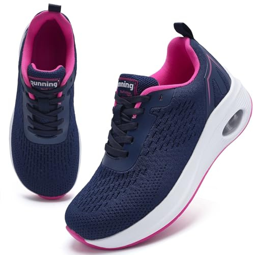 Wide Fit Trainers for Women Arch Support Comfortable Lightweight Wide Toe Box Orthopedic Shoes for Women Memory Foam Breathable Mesh Air Cushion Running Shoes Lace Up Walking Trainers Navy UK 6.5