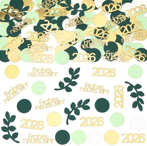 HUKUMA Silvester Deko 2026,200 Stück Konfetti Streudeko, Tischdeko Silvester Grün Gold, Happy New Year Deko, Neujahrsdeko, für Frohes Neues Jahr 2026 Party