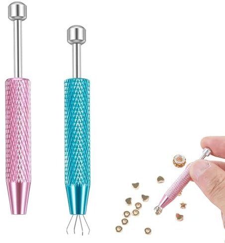2 Pcs Piercing Ball Grabber Tool, Mini Piercing Changing Tools, 2 Colors 4-Claw Pick Up Piercings Ball Tool, Gem Tweezers Piercings Removal Tools for Jewelry Craft Small Parts Pickup(Blue+Pink)