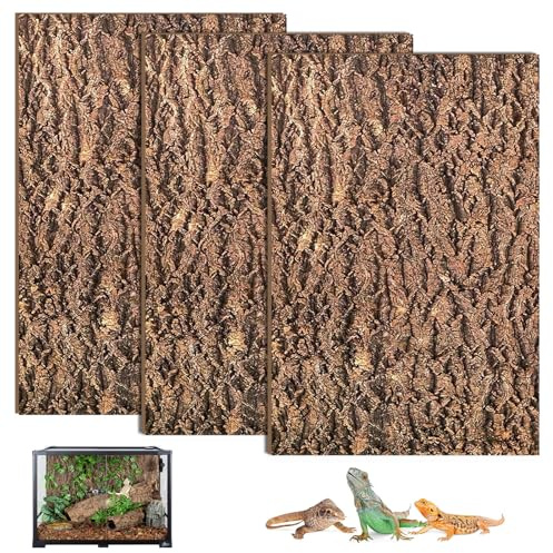 SUNOYA 3 Stück Terrarium Rückwand, Korkrinde Rückwand 20×30CM, Natürliche Baumrindenoptik, Wasser Verrottungsfest Korkrinde Hintergrundplatte Kletterfläche Für Reptilien Bartagame Schildkröten