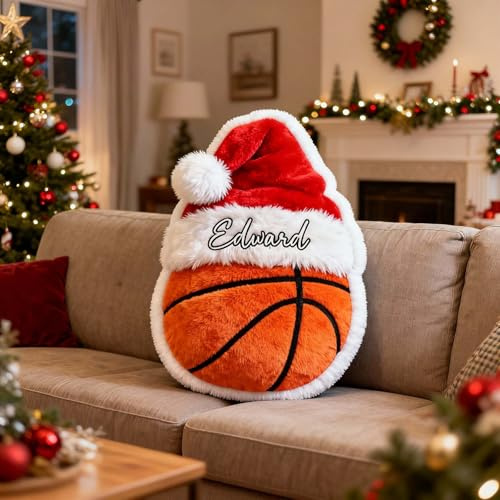 Drawelry Personalisierte Sport Bälle Zierkissen mit Namen Plüsch Kopfkissen Golfball Fußball Form Throw Pillow Weihnachts Deko Kissen Geburtstag Geschenke für Erwachsener Kinder (Basketball)