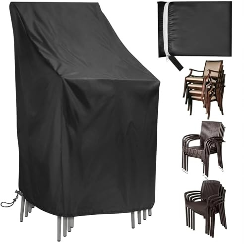 Gartenstuhl Abdeckung - Schutzhülle Gartenstühle Wetterfest UV-Beständig, Reißfeste Oxford Stuhlabdeckung Outdoor für Stapelstühle, Gartenstühle, Nachtmarkt Strand Klappstühle, Schwarz, 114x85x65 CM