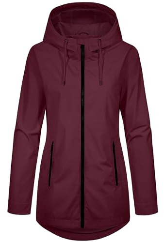 HEEKPEK Veste Femme mi Saison Légère Parka Décontracté Blouson avec Capuche | Manteau Mi Longue Chic, avec Poches Zippées, Coupe-vent, Softshell Veste D'extérieur pour Printemps et Automne