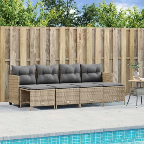 FWIKDUN 5-Piece Outdoor Sofa Set with Cushions, PE Rattan Garden Furniture Set with Removable Covers and Powder-Coated Steel Frame for Terrace, Weather-Resistant Patio Sofa