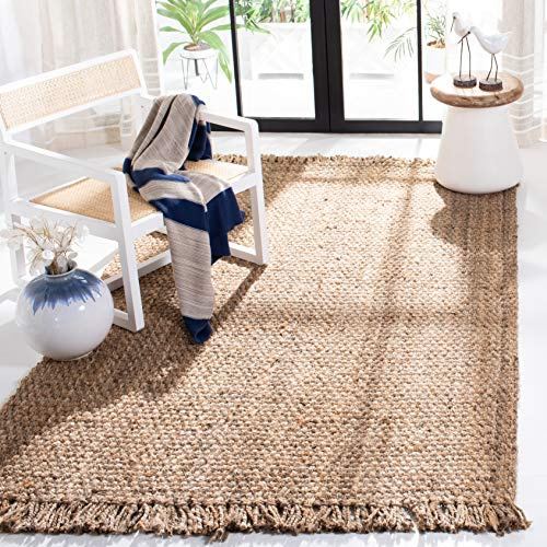 SAFAVIEH Natural Fiber Collection Area Rug - 6' Square, Natural, Handmade Tassel Jute, Ideal for High Traffic Areas in Living Room, Bedroom (NF467A)