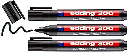 edding 300 Marqueur permanent - noir - 3 stylos - pointe ronde 1,5-3 mm - sèche vite, résiste à l'eau et aux frottements - pour carton, plastique, bois, métal, verre