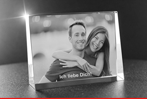 VIP-LASER 2D Gravur Glas Kristall Flachglas selbststehend Querformat mit Deinem Partner oder Liebesfoto. Dein Wunschfoto für die Ewigkeit Mitten in Glas! Groesse XL = 105x80x30mm